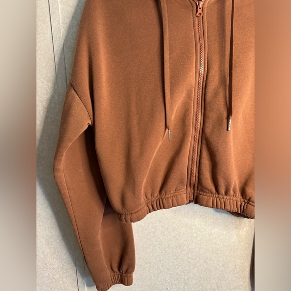 Stella Viva Cropped Full Zip Brown Hoodie Woman’s XL Neutral Boho Minimalist - Picture 2 of 9